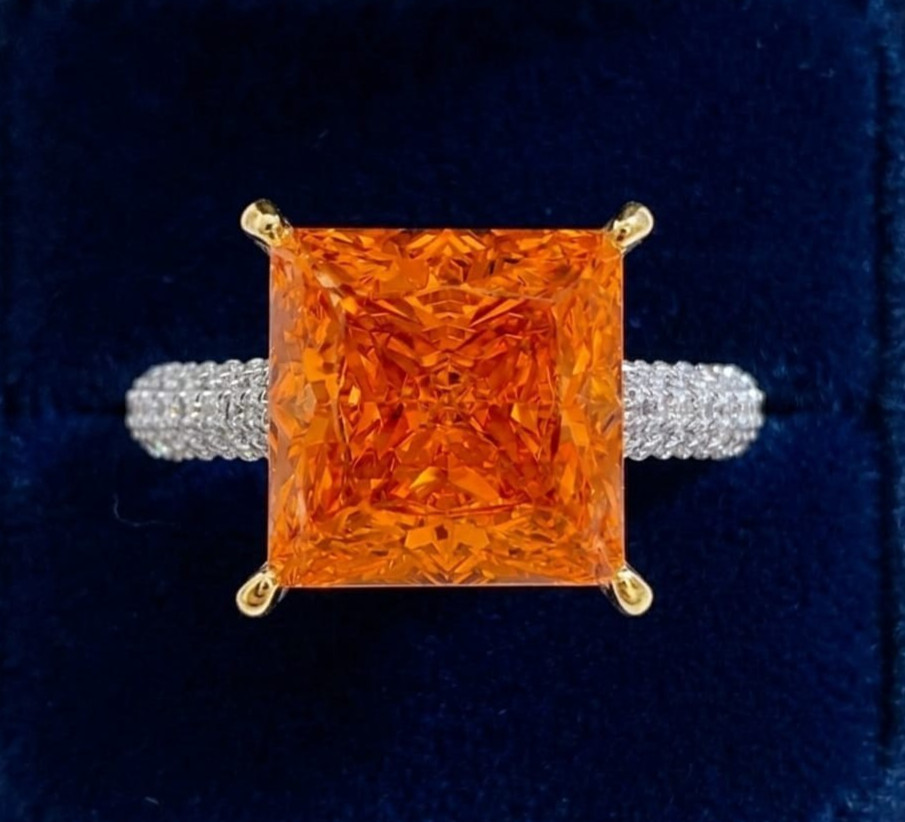 RARE 6.40 Ct Certified Princess Cut Orange Natural Diamond Engagement Ring