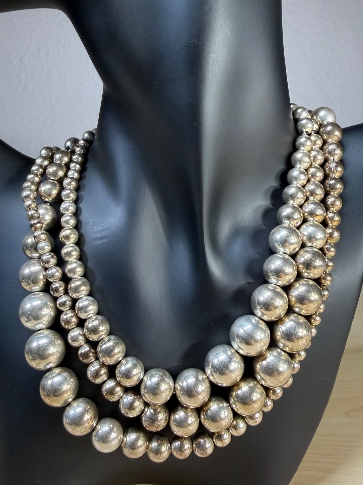 Robert Lee Morris RLM Studios Sterling Silver LARGE Graduated Bead Necklace 55in