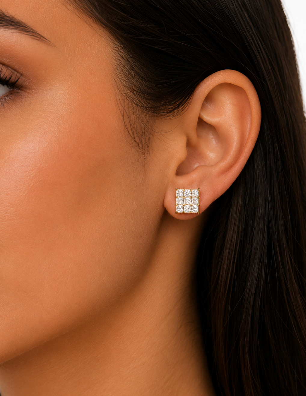 Real 1/200 14K Yellow Gold Oro Kite Cluster Stud Earrings Pendientes Ladies Men