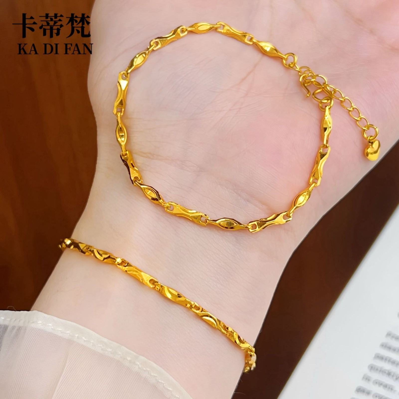 24K Thai Baht Yellow Gold shiny gold ingot bracelet