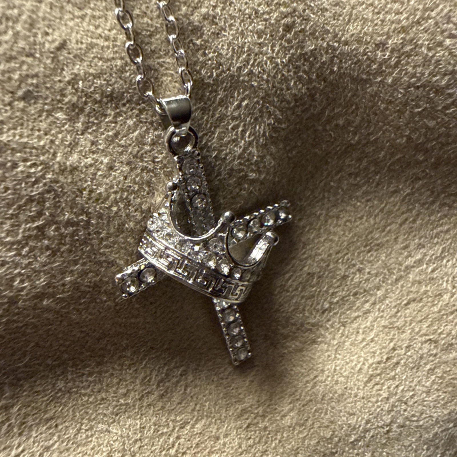 Silver Cross Necklace With Crown Of Thorns In Middle