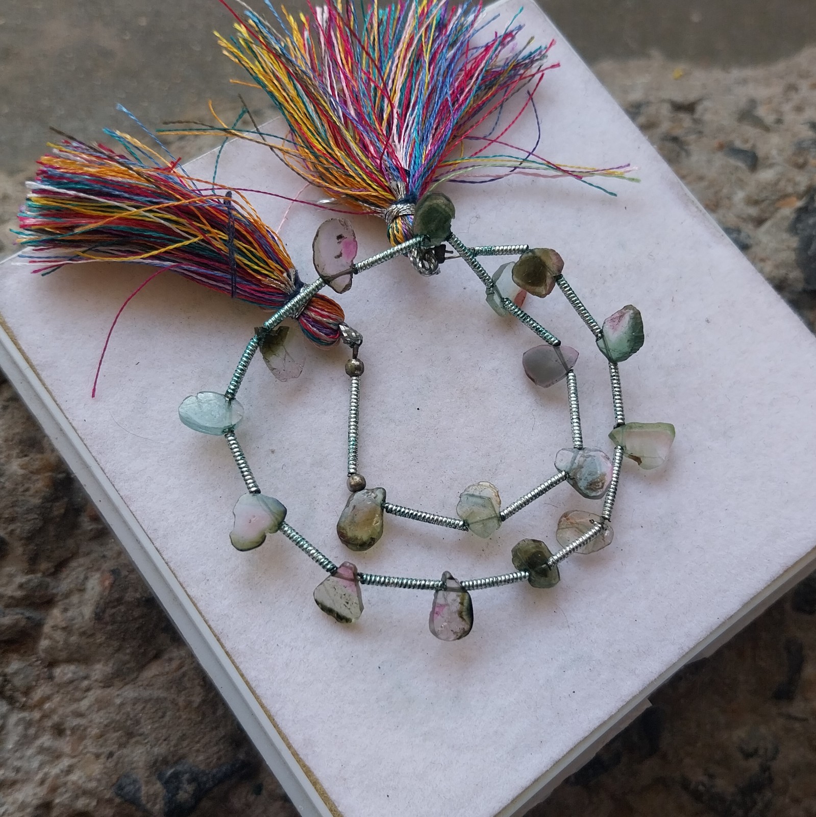 15 Carat Natural Watermelon Green Bi-Color Tourmaline Slice 8 Inch Necklace