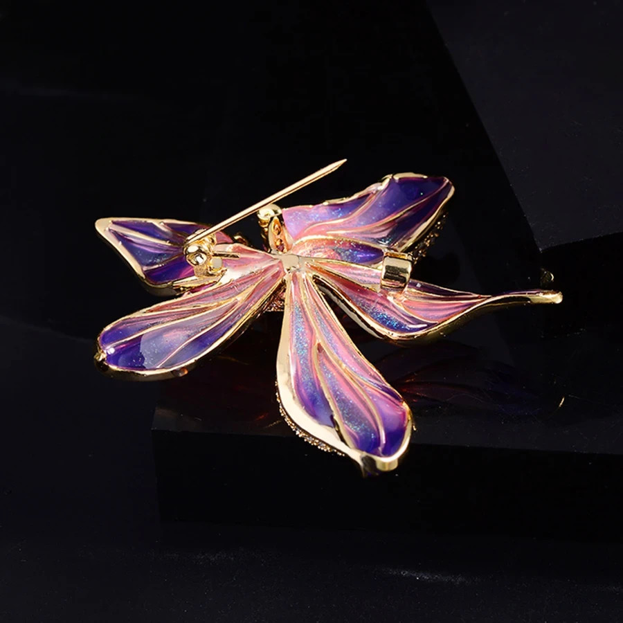 Romantic Iris Flower Brooch Pin for Women Men Rhinestone Floral Plant Lapel Pin