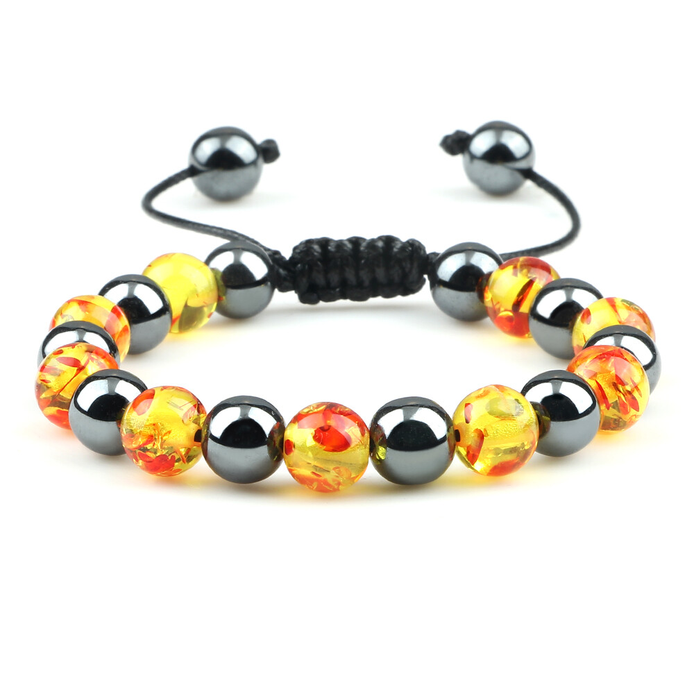 Charm Women Black Irregular Round Lava Stone Beads Bangles Distance Bracelets