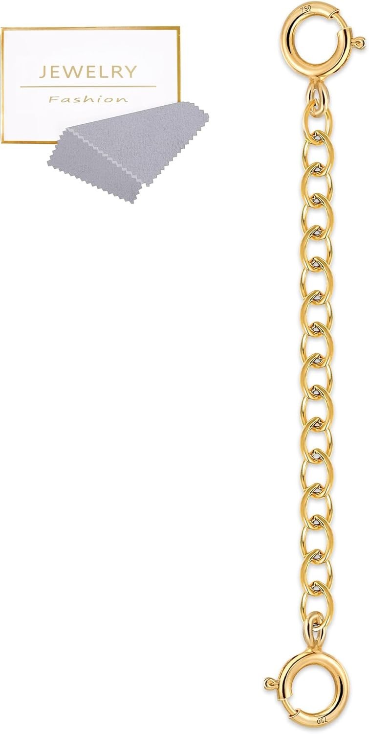 Luxury 18K Solid Gold Extender – Adjustable Chain for Jewelry with Clasp Closure