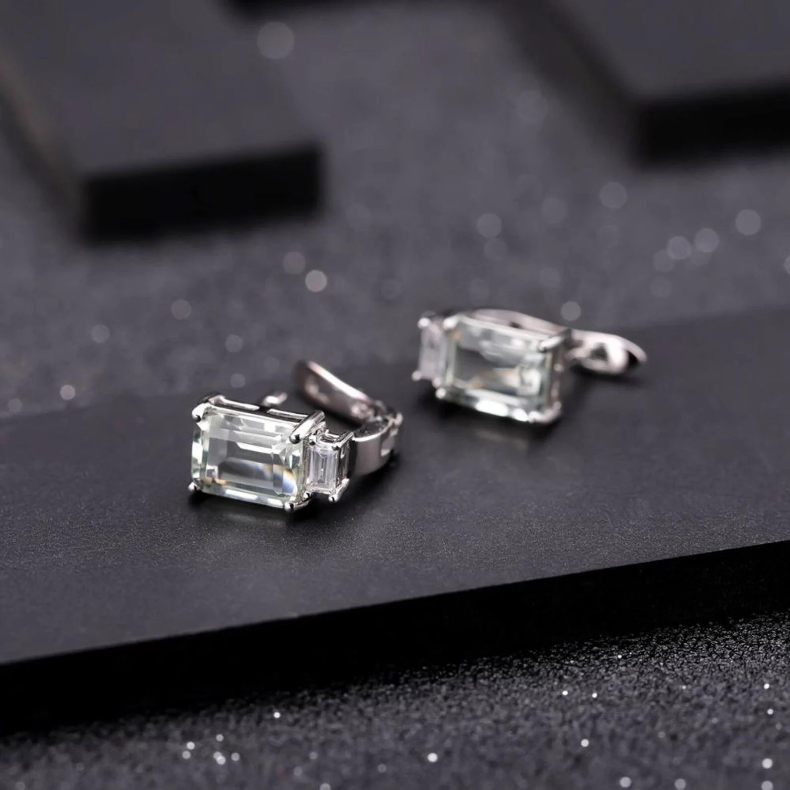 Natural 1.55CT Green Amethyst Sterling Silver English Lock Earrings