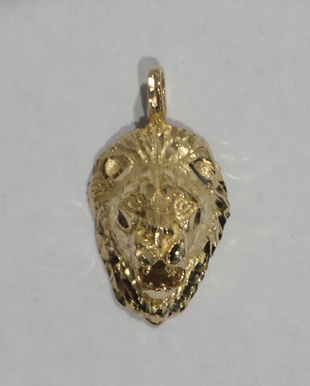 14k Yellow Gold Diamond Cut Lion Head Pendant Charm 7.83g