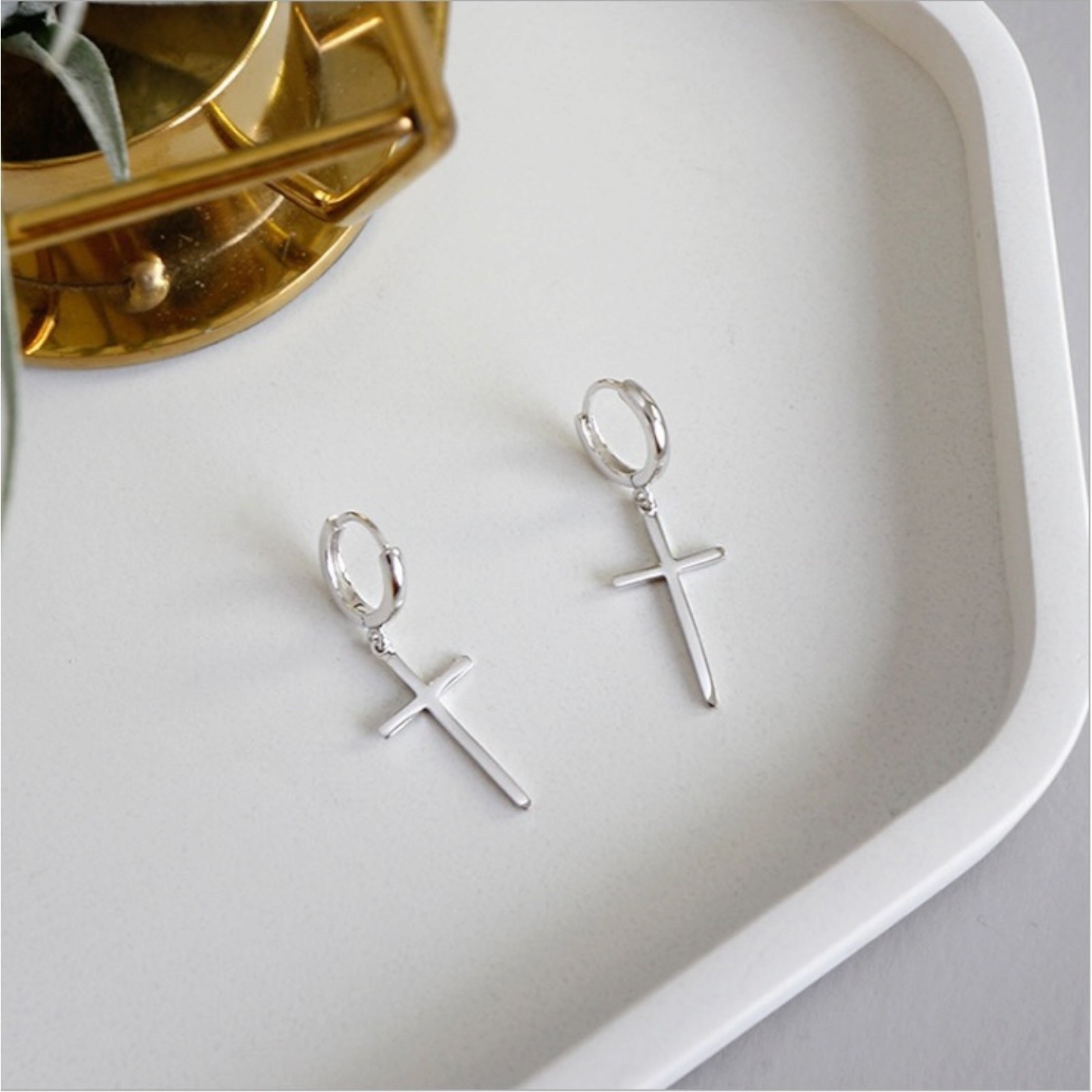 A Pair Men Women 925 Sterling Silver Cross Hoop Dangle Huggie Drop Earrings A98