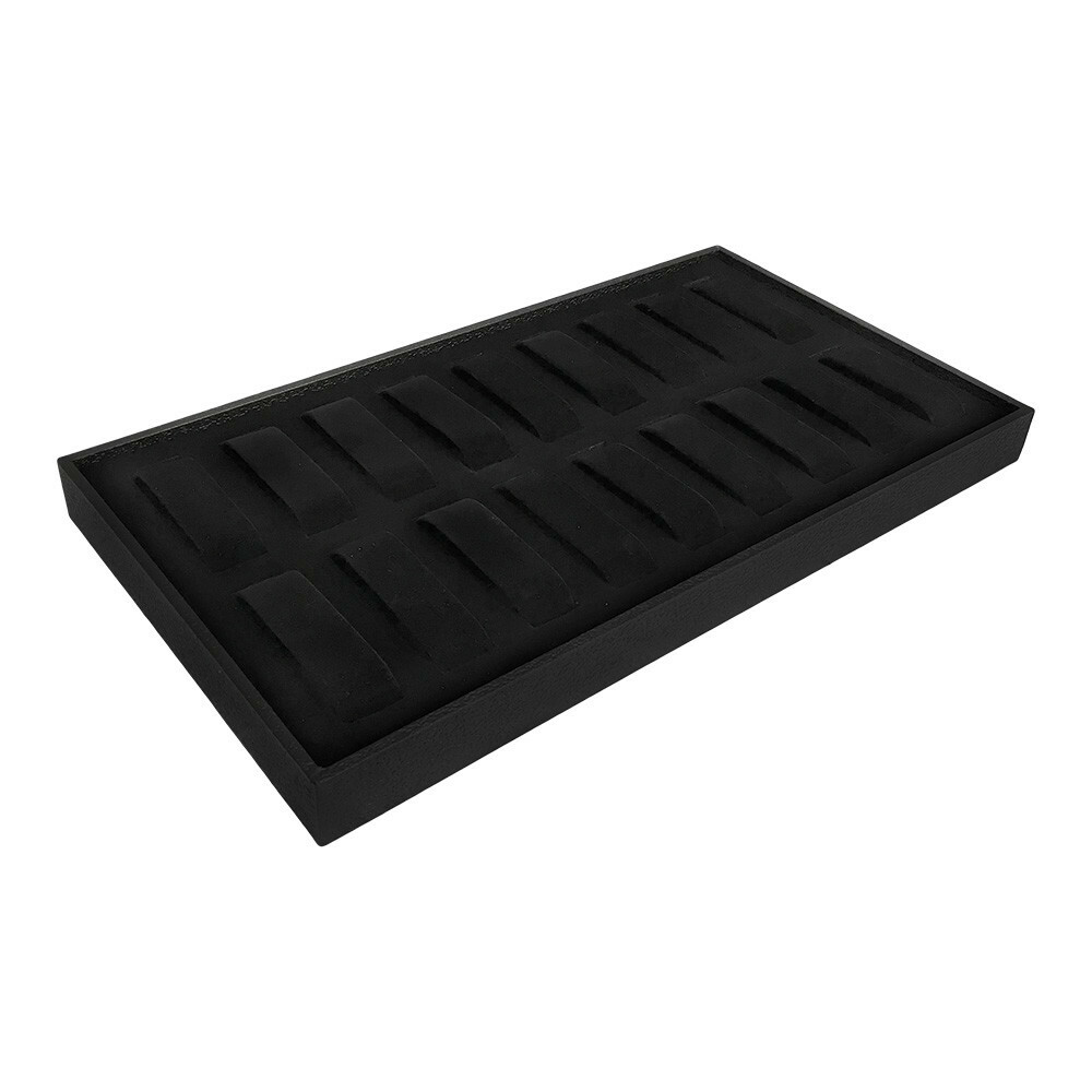 14-3/4” x 8-1/4” x 1-1/8” Black Velvet 18 Slot Women Watch Tray Display Case