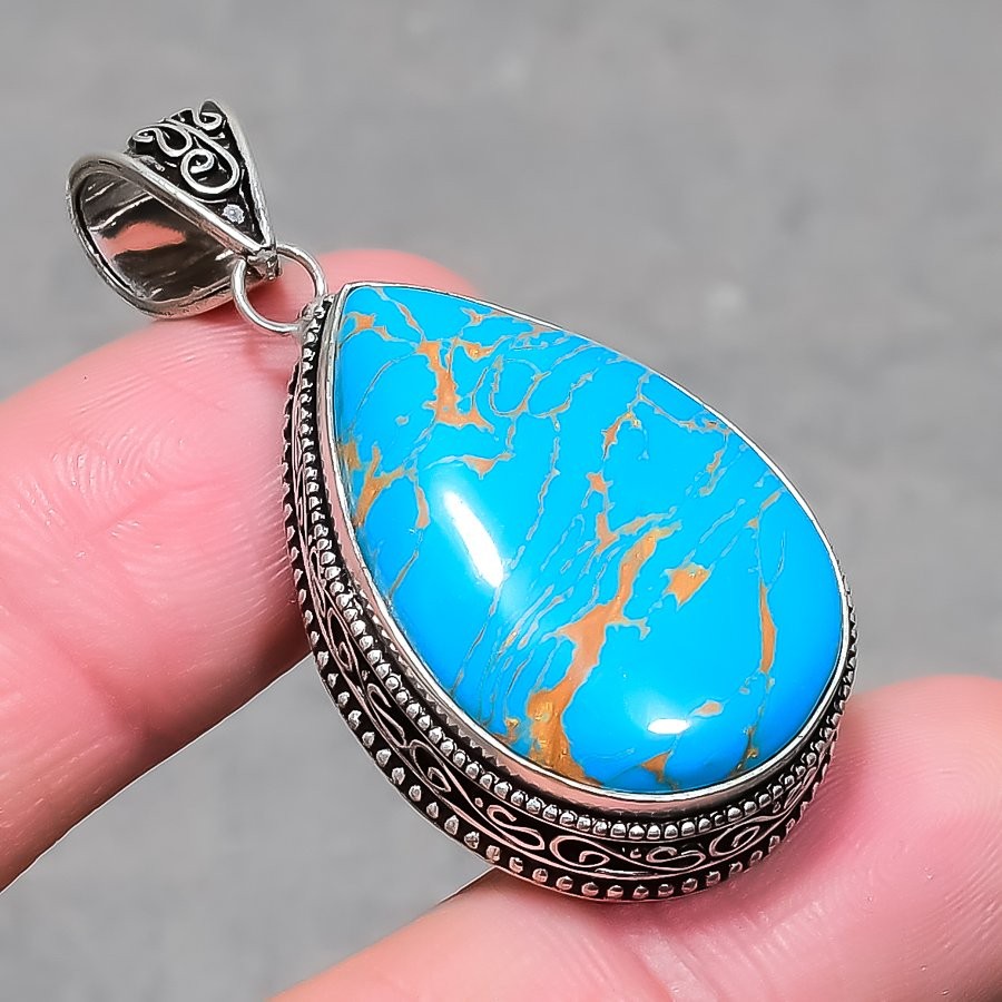 Copper Turquoise Pear Shape Gemstone Ethnic Vintage Jewelry Pendant 2.1″ SR 3638
