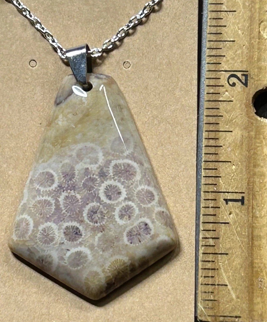 A002. natural chrysanthemum coral fossil jasper bead pendant Necklace