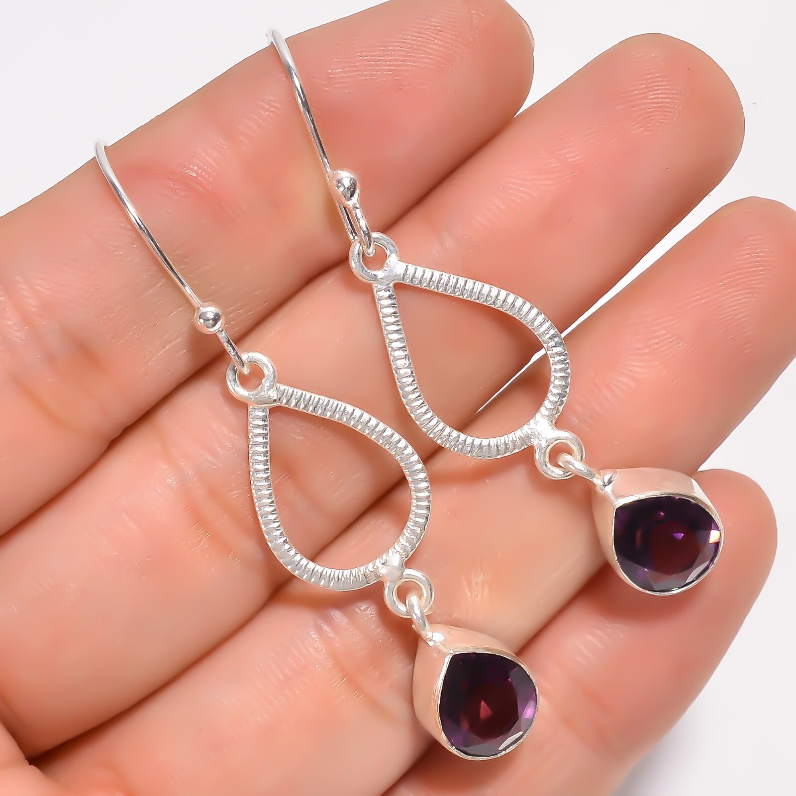 Amethyst Gemstone Dangle Earrings 925 Silver Boho Jewelry 2.2″ For Wedding Gifts