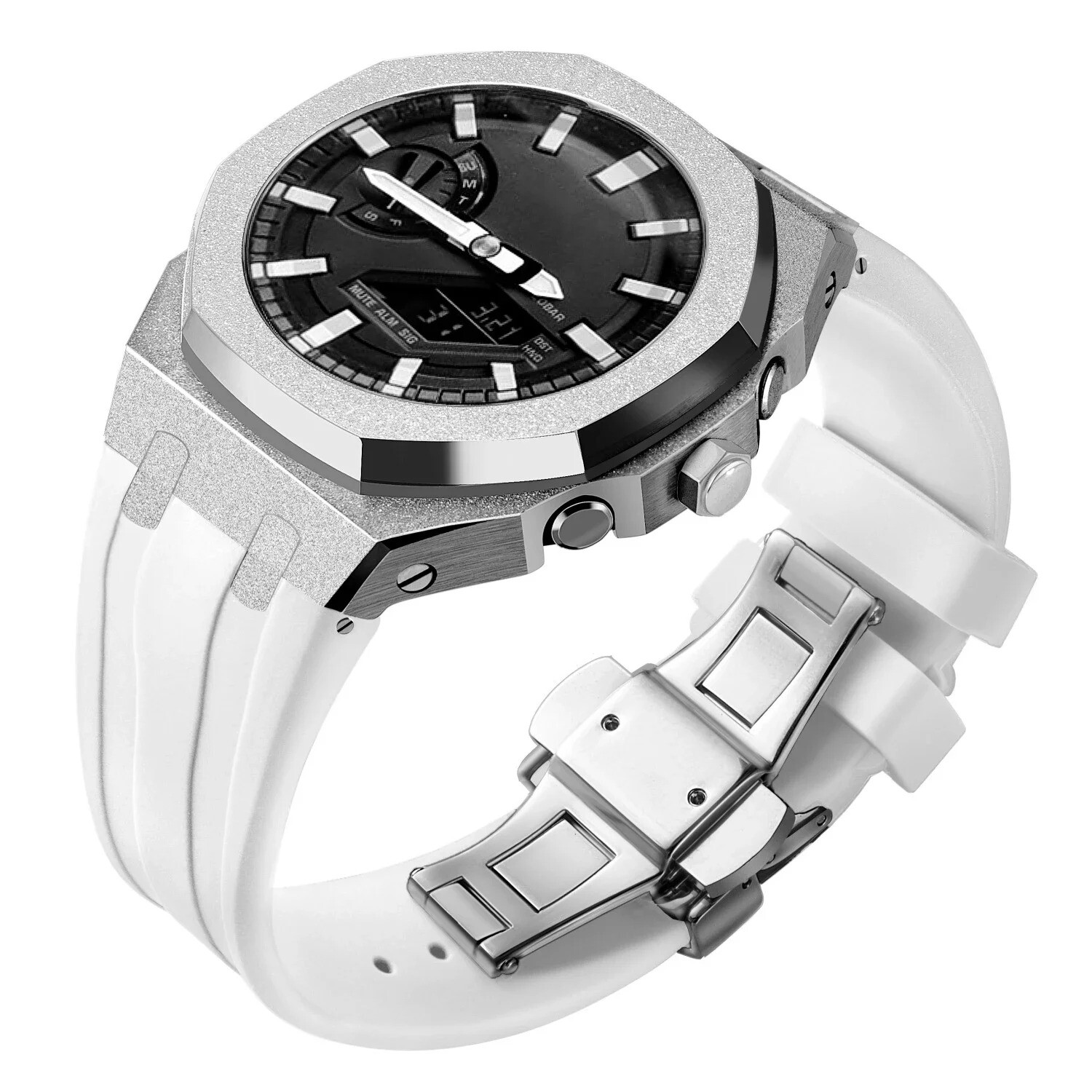 Gen 5th Mod Kit Frosted Craft Metal Bezel Rubber Band For Casioak GA 2100/2110
