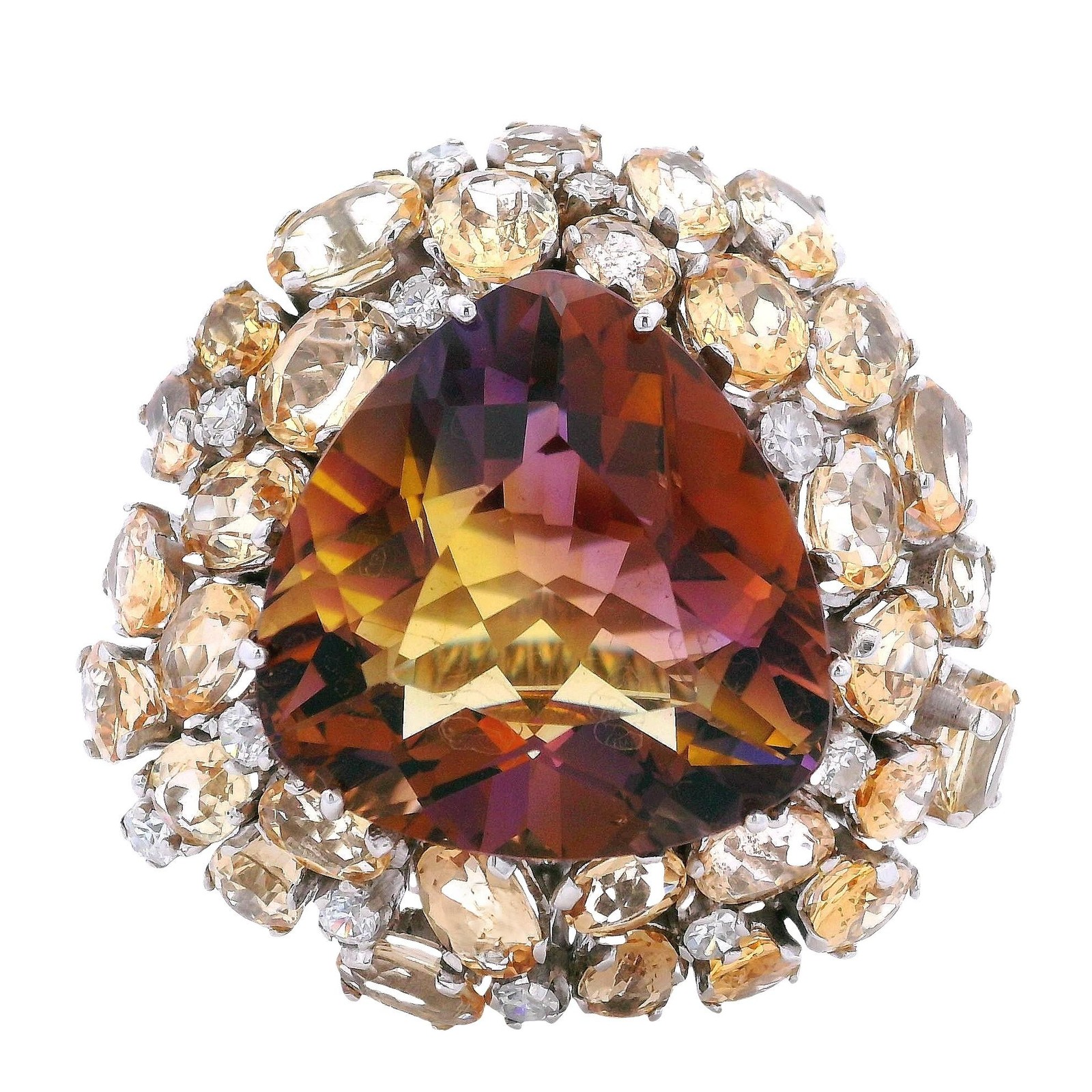 18K White Gold Cocktail Ring with 50.30CTW in Ametrine, Imperial Topaz & Diamond