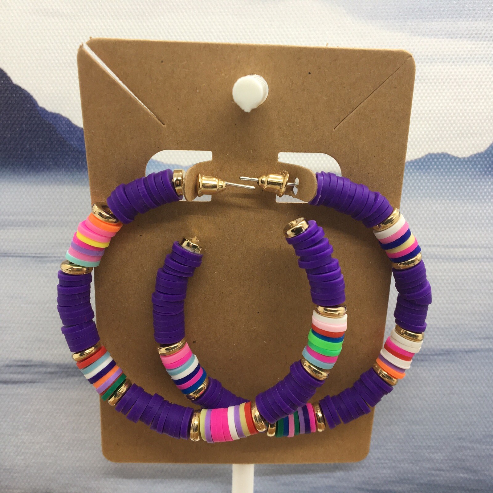 2” Handmade Heishi Bead Earrings Colorful African Vinyl Hoop Dangle New 3619