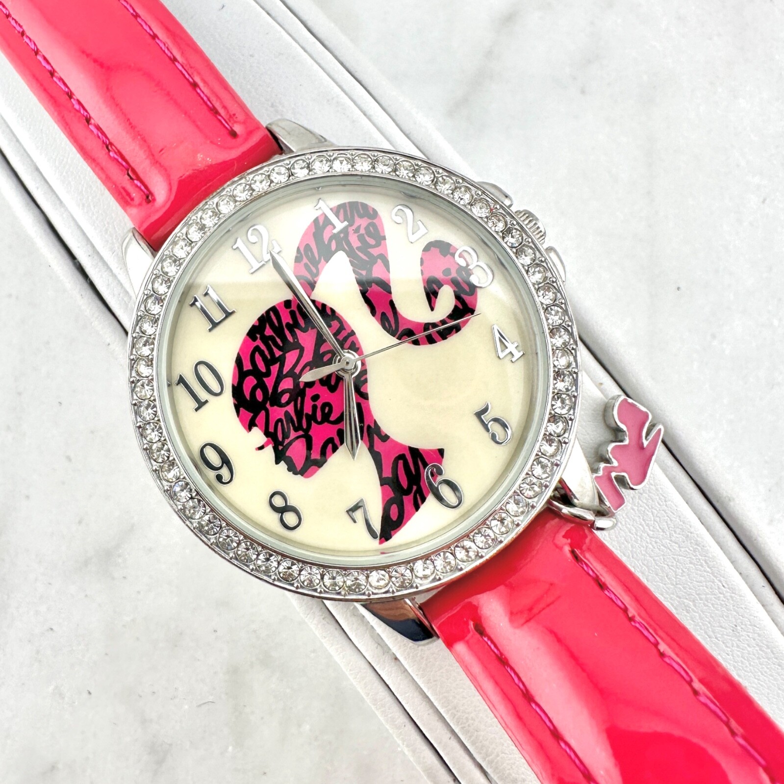 Mattel Barbie BAR004 Pink Patent Leather Barbie Charm Watch, Has New Battery