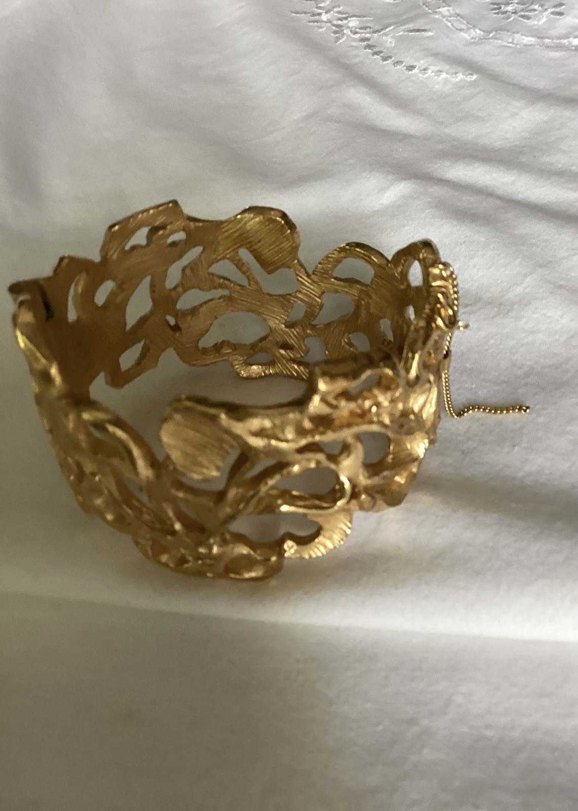 Vintage CROWN Trifari Bracelet Matte Gold Nugget Style Brutalist Modernist 1960s