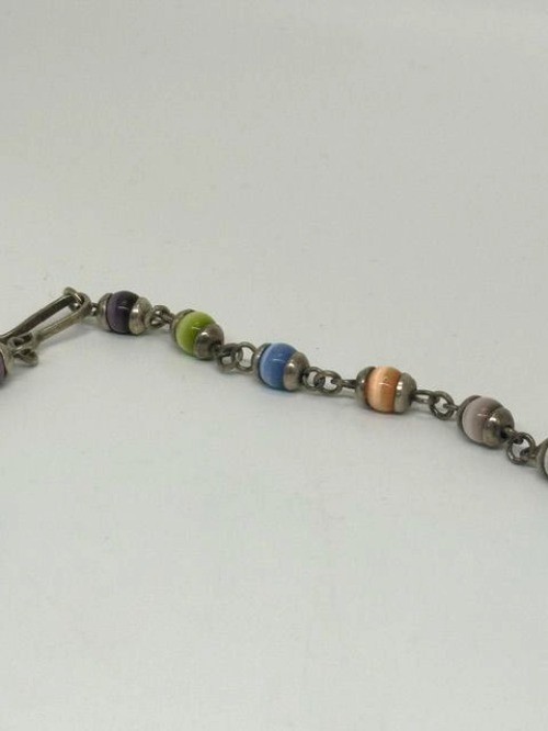 Vintage Marked 925 Silver Mexico Multi Color Beaded Choker Necklace