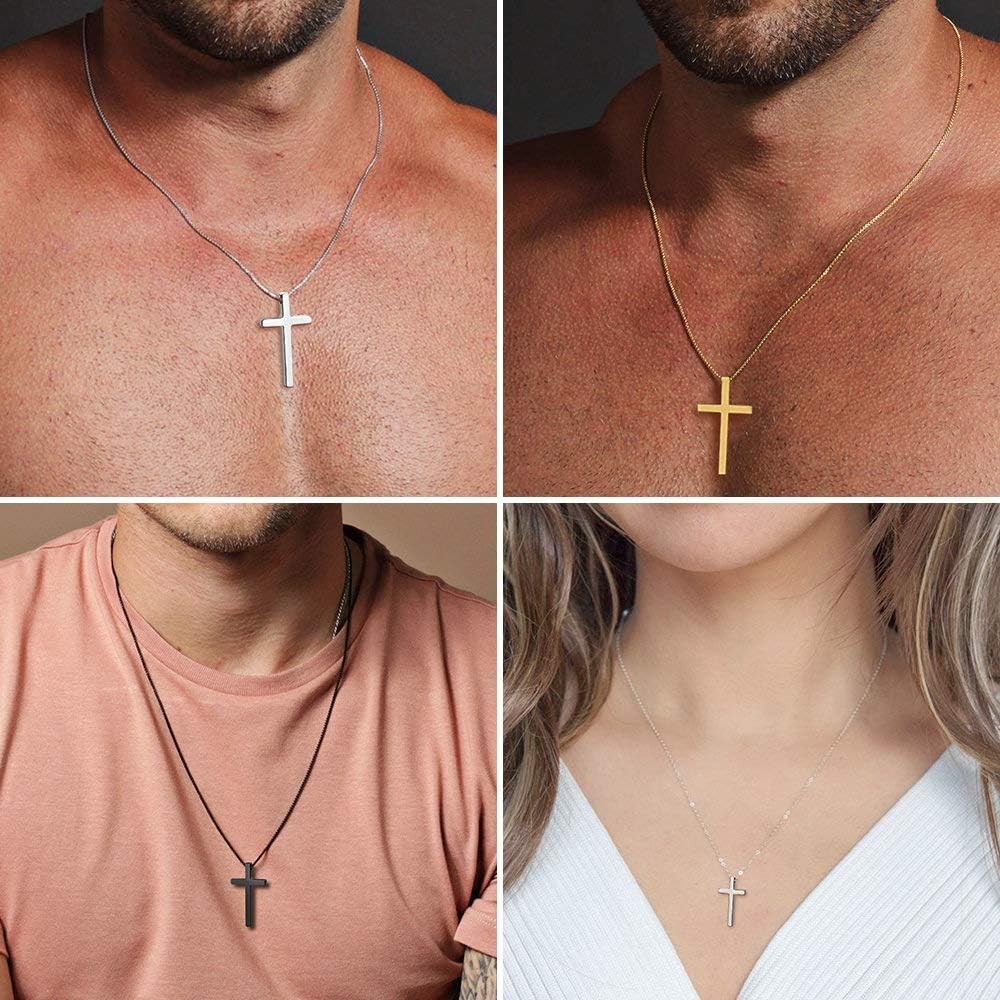 Cross Necklace, Silver Black Gold Stainless Steel Plain Pendant Necklace 18Inch
