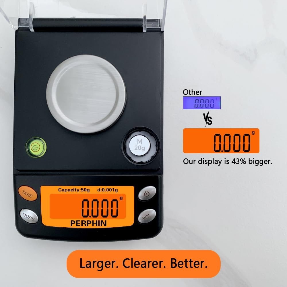 Digital Milligram Scale 50g x 0.001g Dual Power Large USB Large Display Black