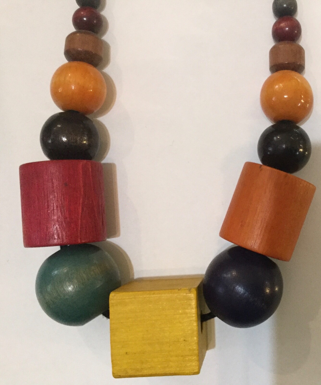 1970s Colorful Wood Cubes and Squares Necklace Pop Art, Modernist, Geometric