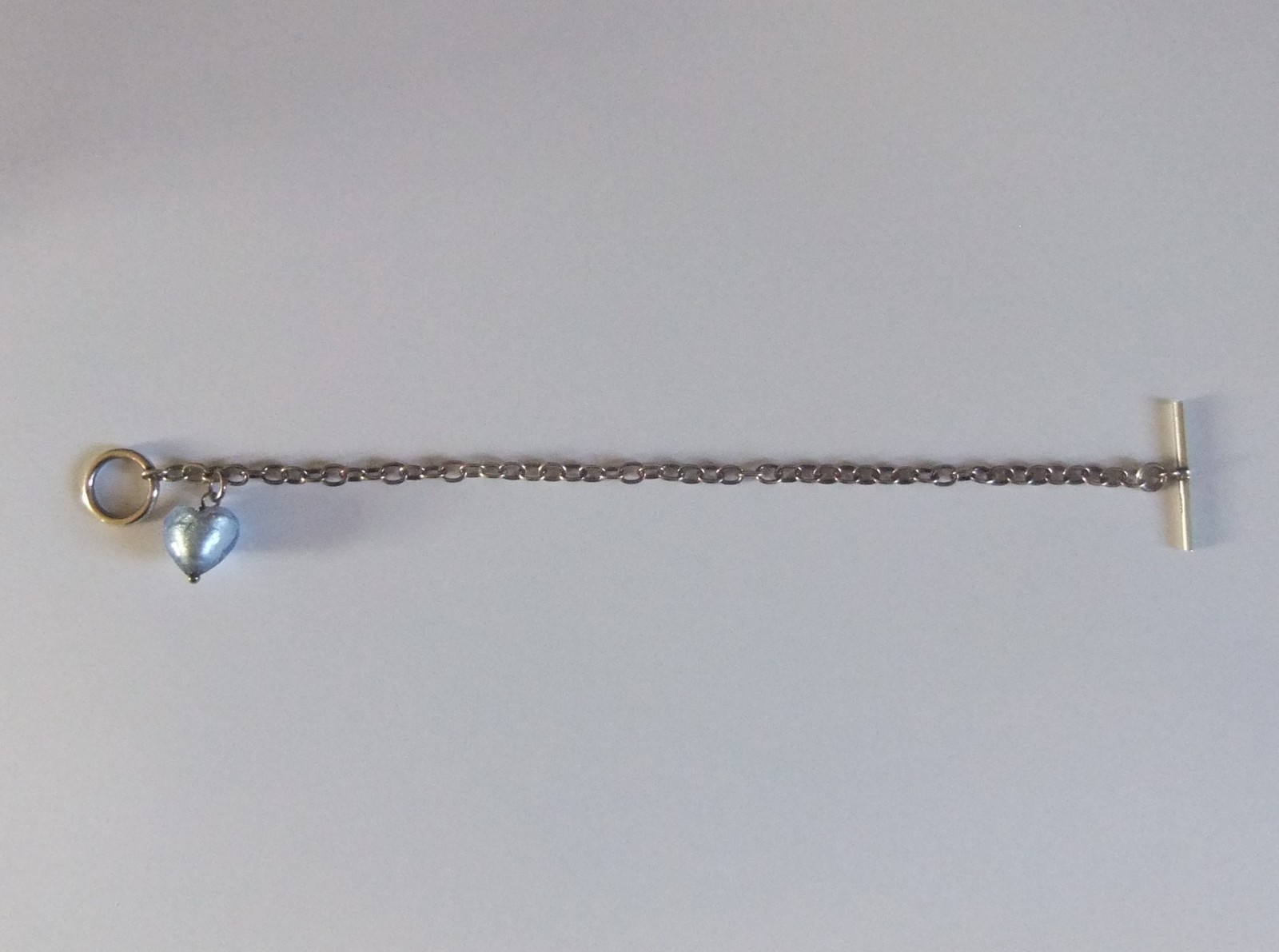 SOLID STERLING SILVER T BAR BRACELET WITH HEART CHARM * 8.45 grams *