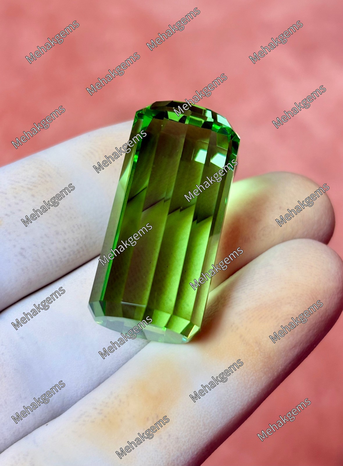 90. Ct Natural Mint Green Topaz Fancy Cube Faceted Loose Gemstone Certified
