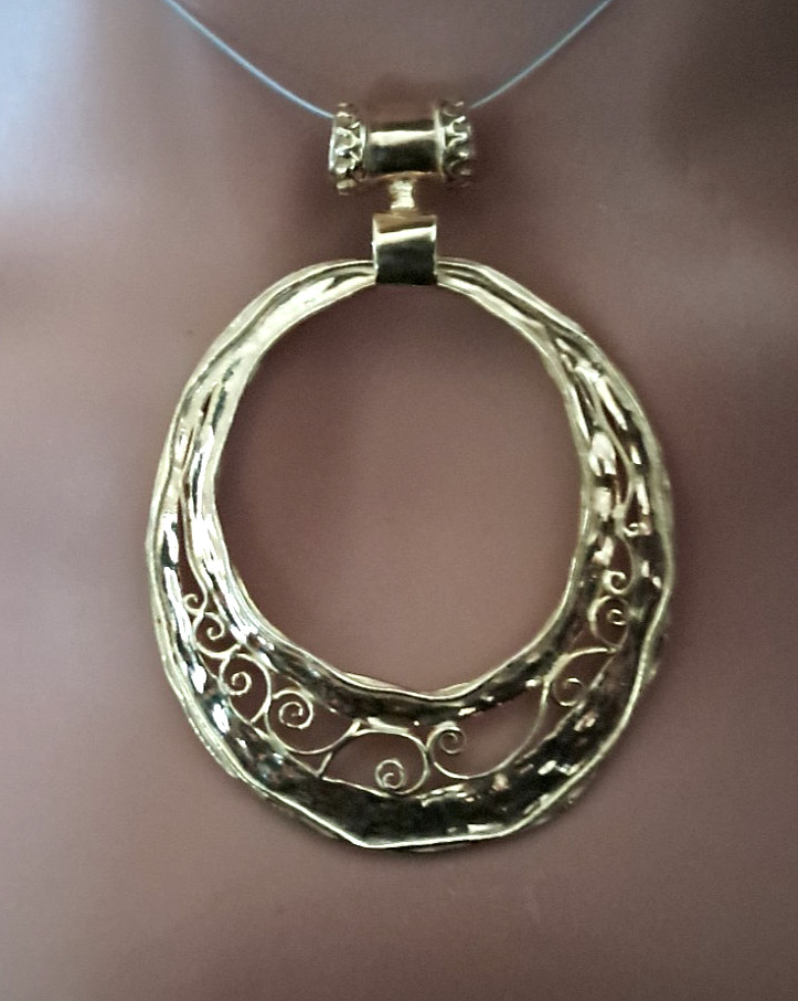 LIRM Sterling Silver Gold Plated Vintage Israel Large Circle Scroll Pendant 11G