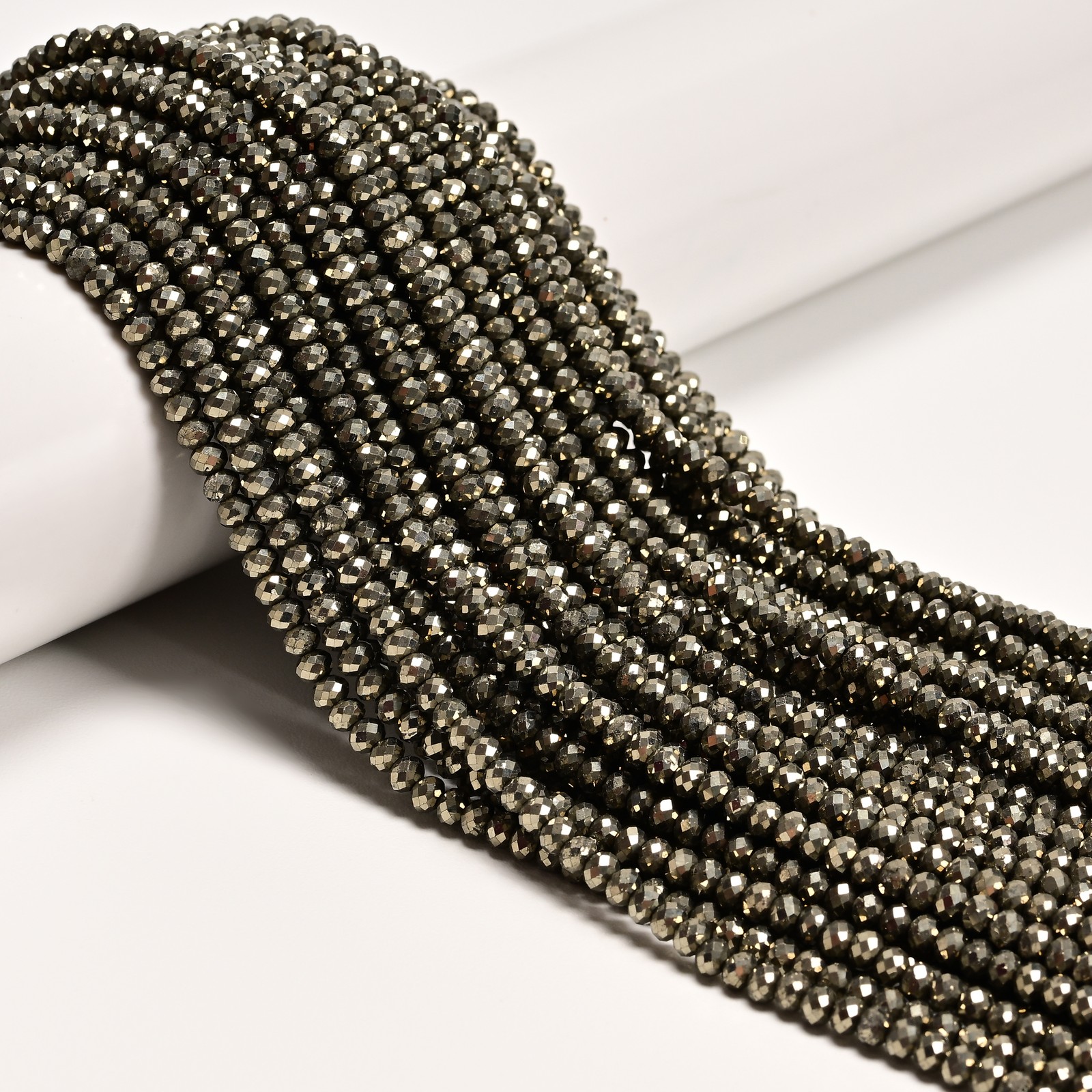 Natural Pyrite Faceted Rondelle Beads Size 2x3mm 3x4mm 15.5″ Strand