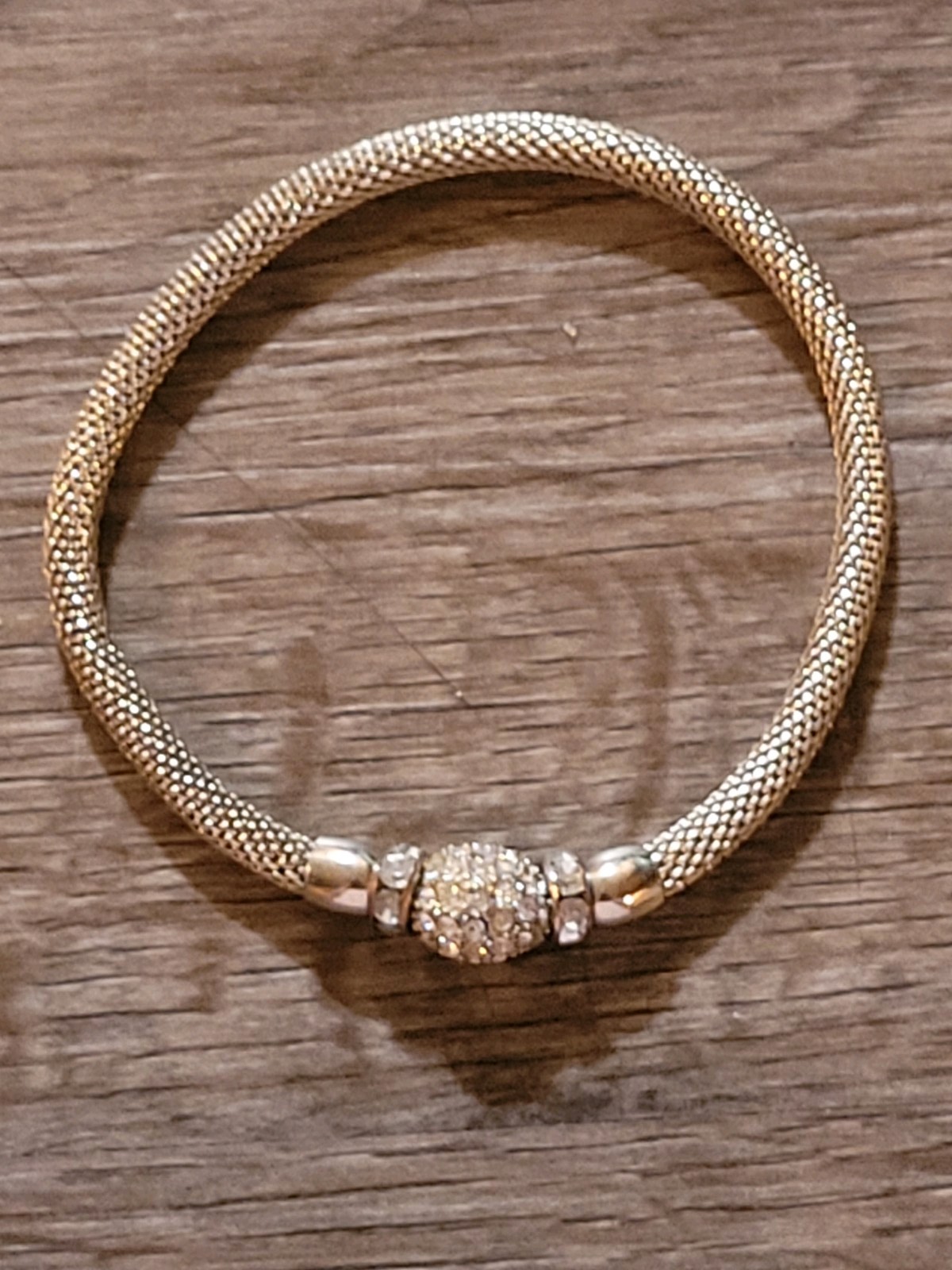 Gold Tone Stretch Metal Mesh Tube Rhinestone Bracelet 2 Piece Lot