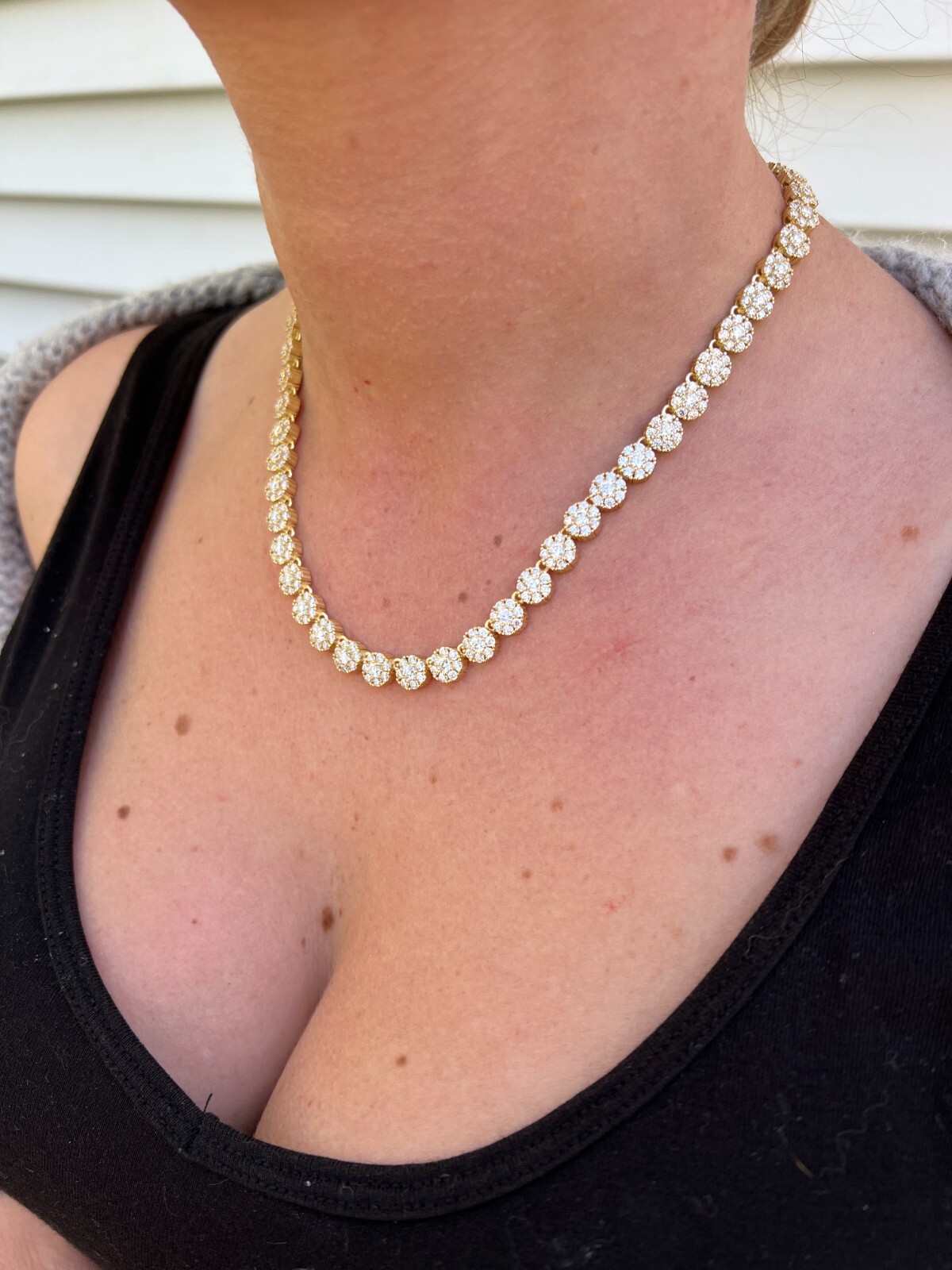 14k Gold Plated Silver Real MOISSANITE Hip Hop Cluster Tennis Chain Necklace