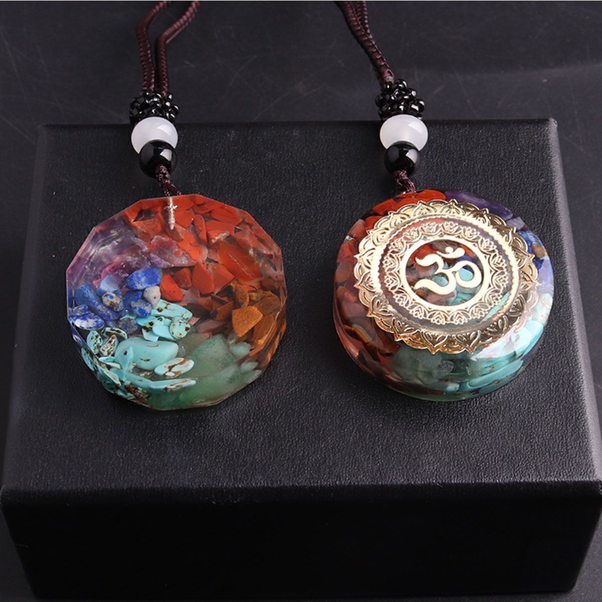 Natural Crystal Orgonite Pendant 7 Chakra Healing Talisman Women Mens Necklace