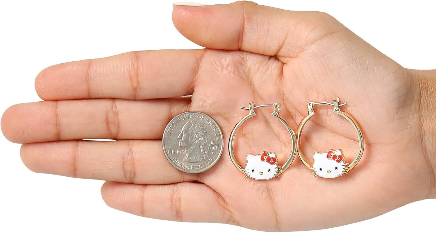 Charming Hello Kitty Medium Hoop Earrings – Officially Licensed Gold Tone Design