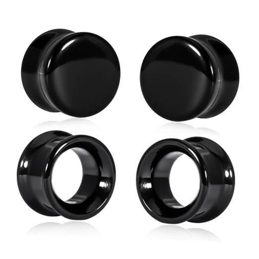 2 Pairs Glass Ear Stretching Kit 0g to 3/4″ Plugs & Tunnels Set 10mm(00G) Black