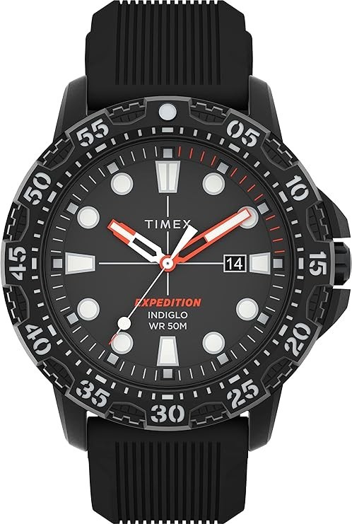 Timex TW4B25500, Men’s “Expedition” Black Resin Watch, Indiglo, Date, 50 Mete