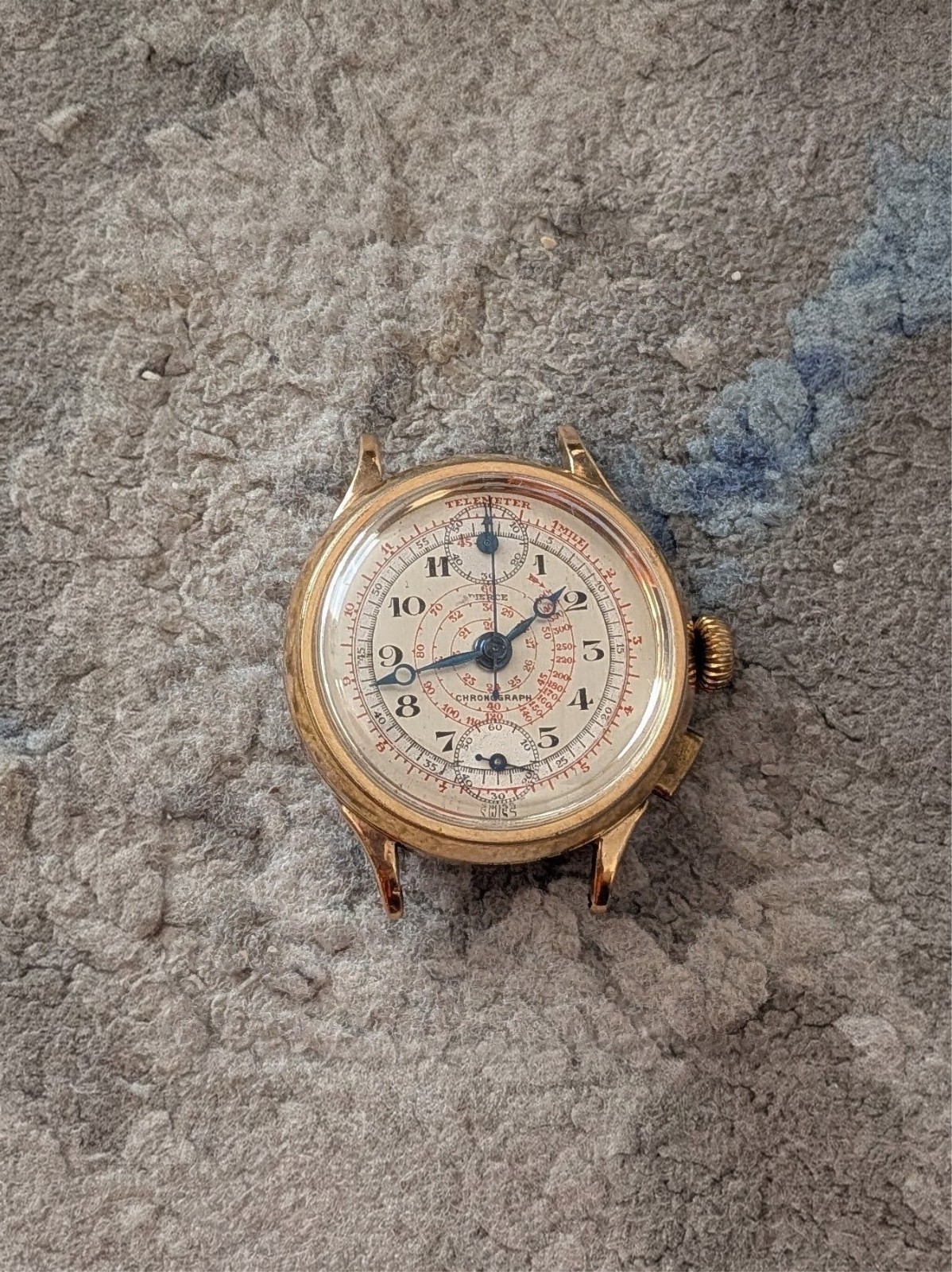 vintage swiss mechanical chronograph Pierce mono pusher single button telemeter