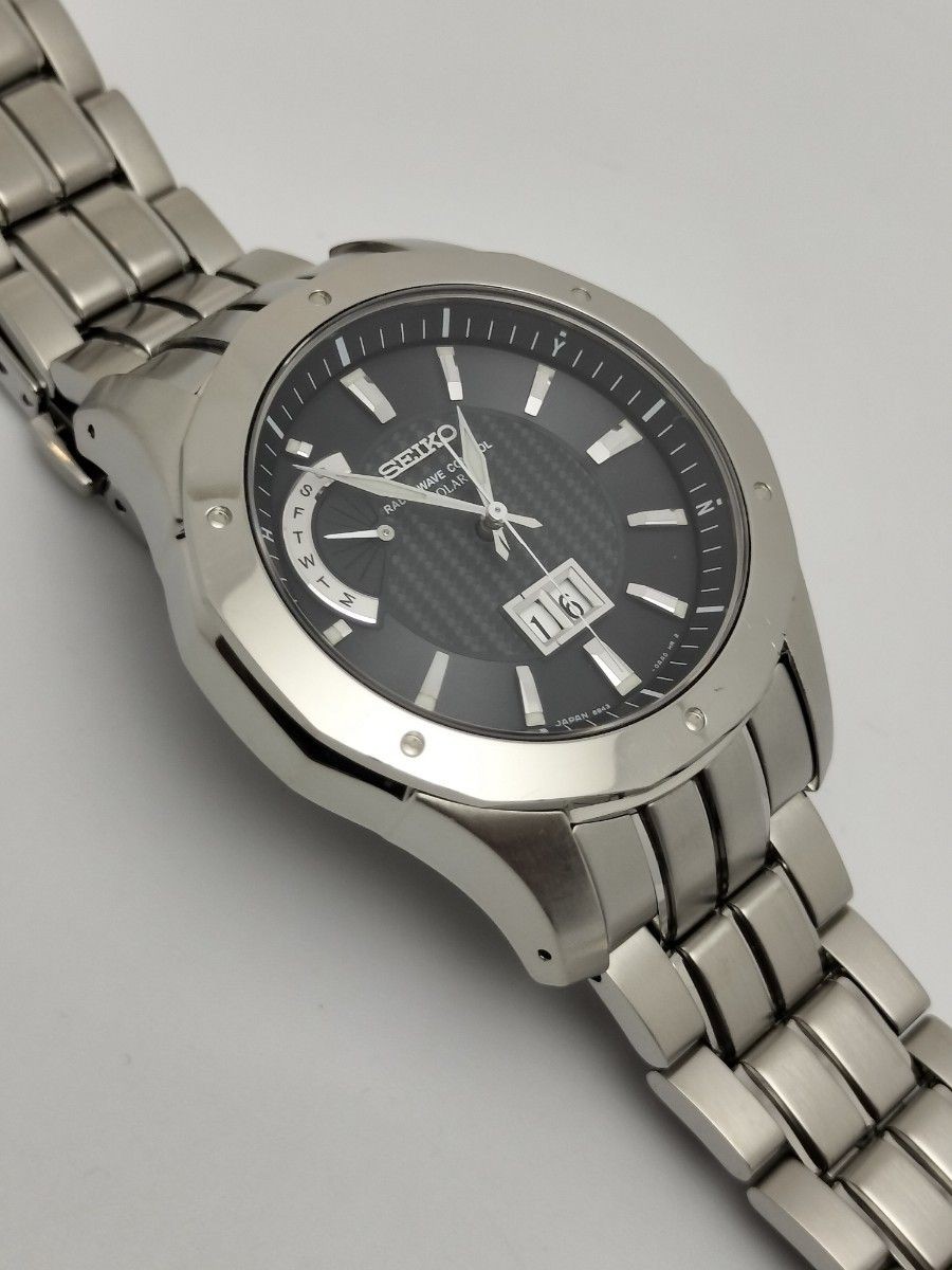 Seiko Brightz 8B43 Radio Solar Titanium Watch Big Date Timepiece Authentic