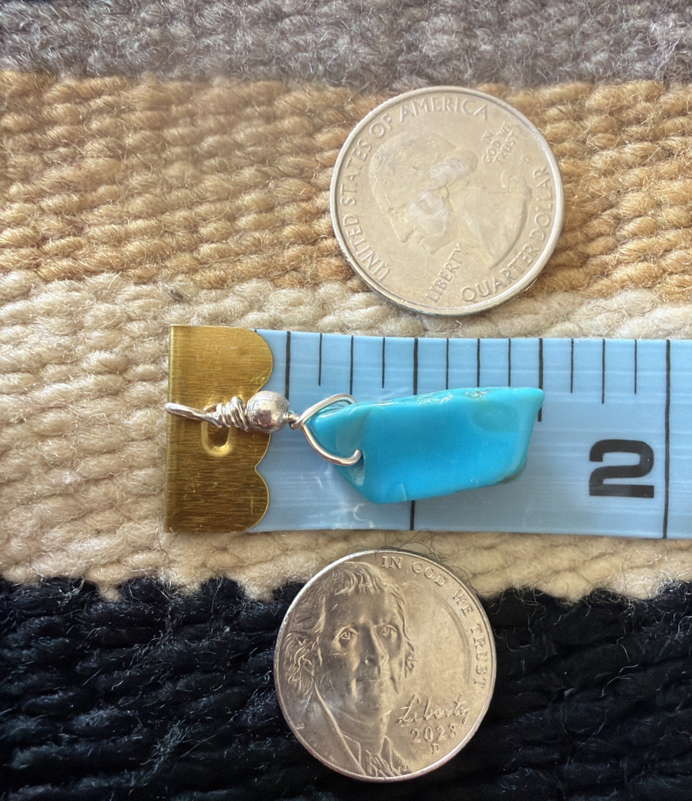 Pendant Genuine Kingman Turquoise Pentagon Sterling Silver Bead – Bale 1 1/2”