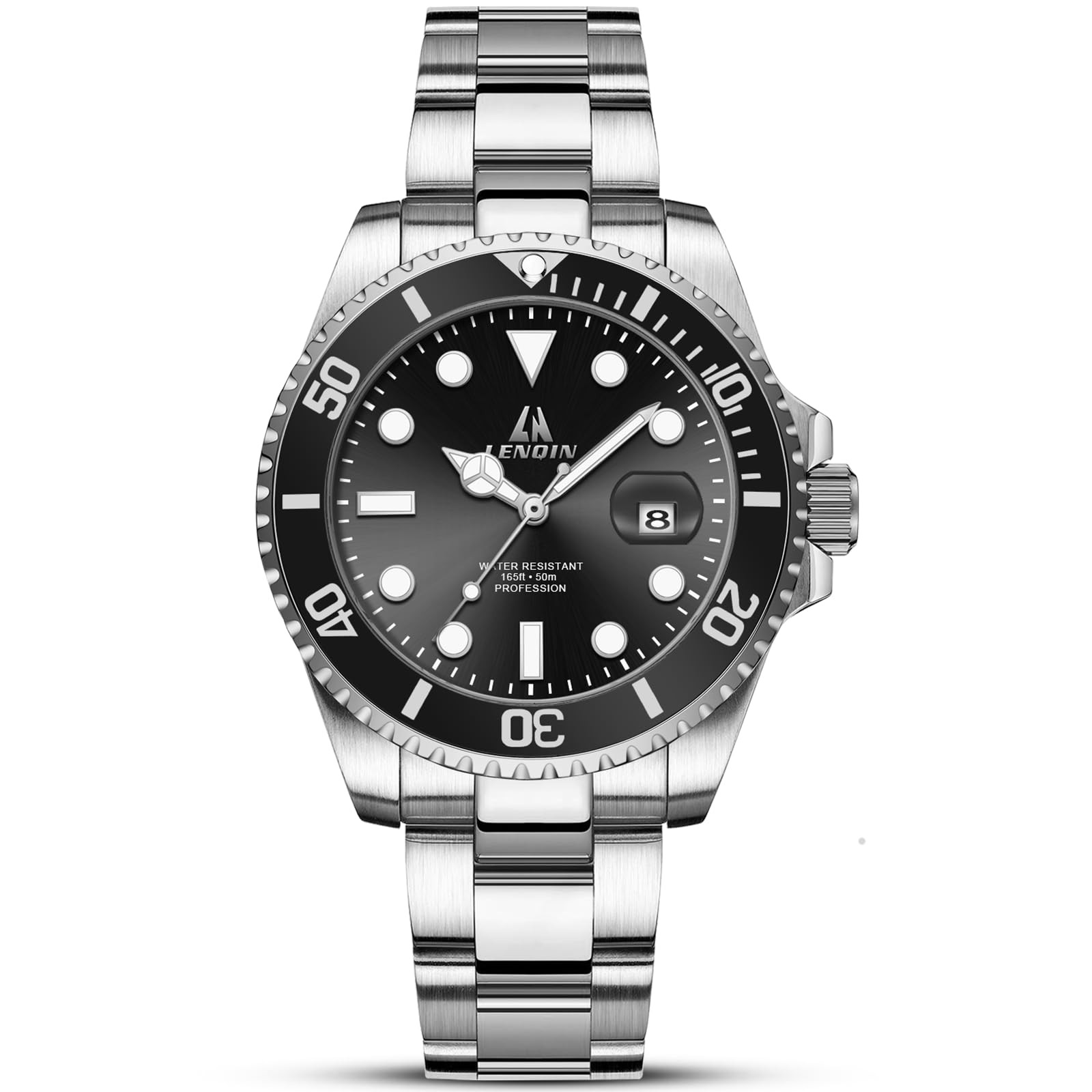Stainless Steel Analog Watch Date Luminous Dial Bezel Mark Waterproof Men’s 40mm
