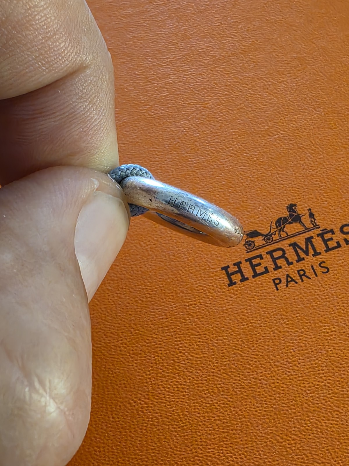 Hermes Paris Skipper Choker Bracelet Grey Cord Sterling Silver 925 36 cm.