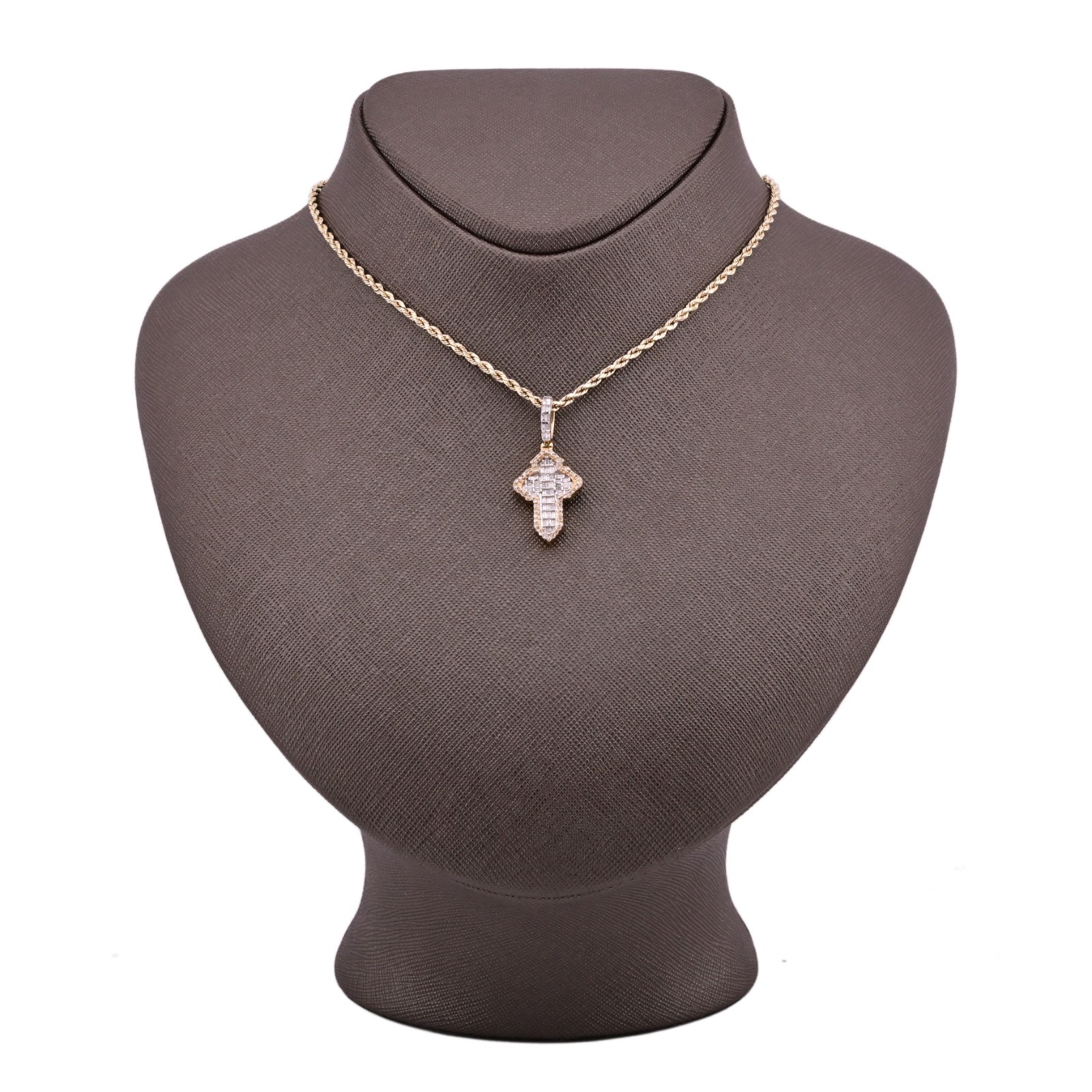 10k Yellow Gold 3.6gm 0.53CTW Natural Round/Baguette Diamond Cross Pendant Charm