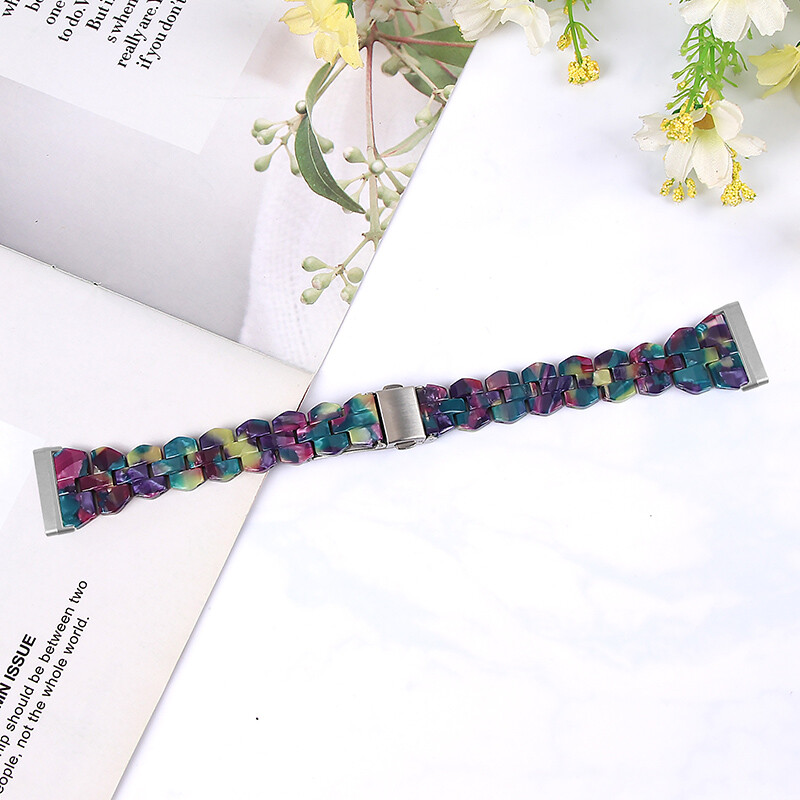 For Fitbit Versa 3/4 Sense/Sense2 Rhombic Resin Stainless Steel Watch Band Strap