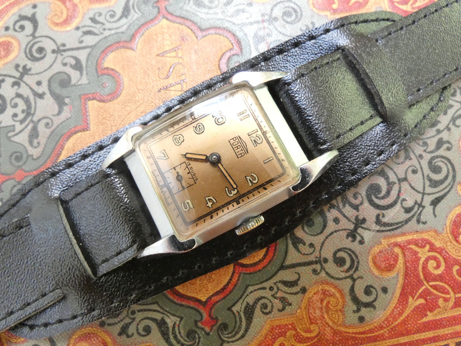 Vintage Art Deco PORTA 1930s German Tank Watch PUW 15 Rubis Tested Works Great