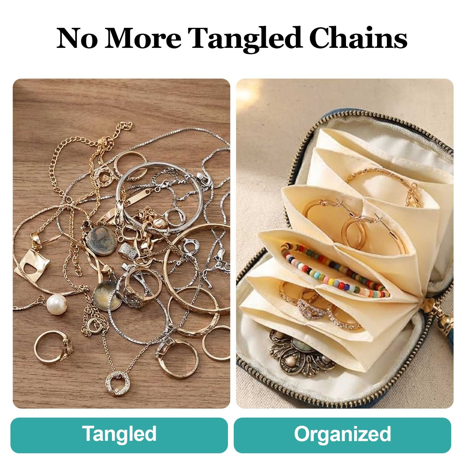 2PCS Travel Jewelry Pouch Zipper Organizer Storage Bag for Rings Necklaces Gift