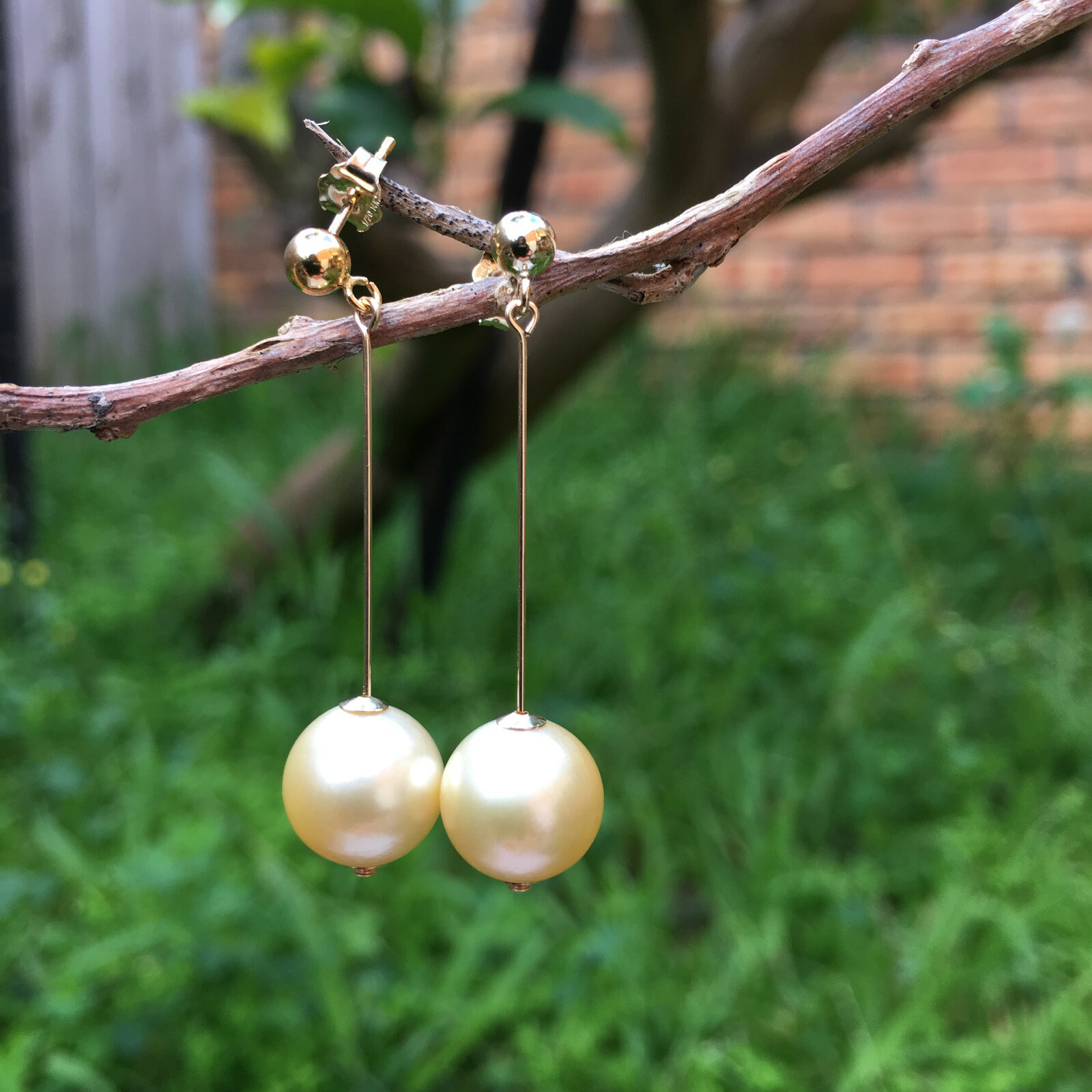 9.5-10mm natural high luster Australia gold seawater Pearl 14KGF Earring 40mm #3