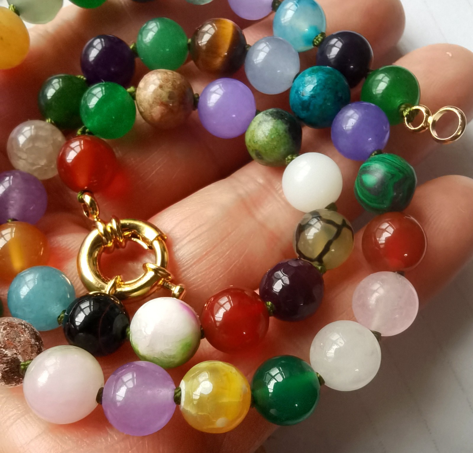 Round rainbow Jade necklace bracelet,Round 8mm gemstone Beads Knotted 16″-60″