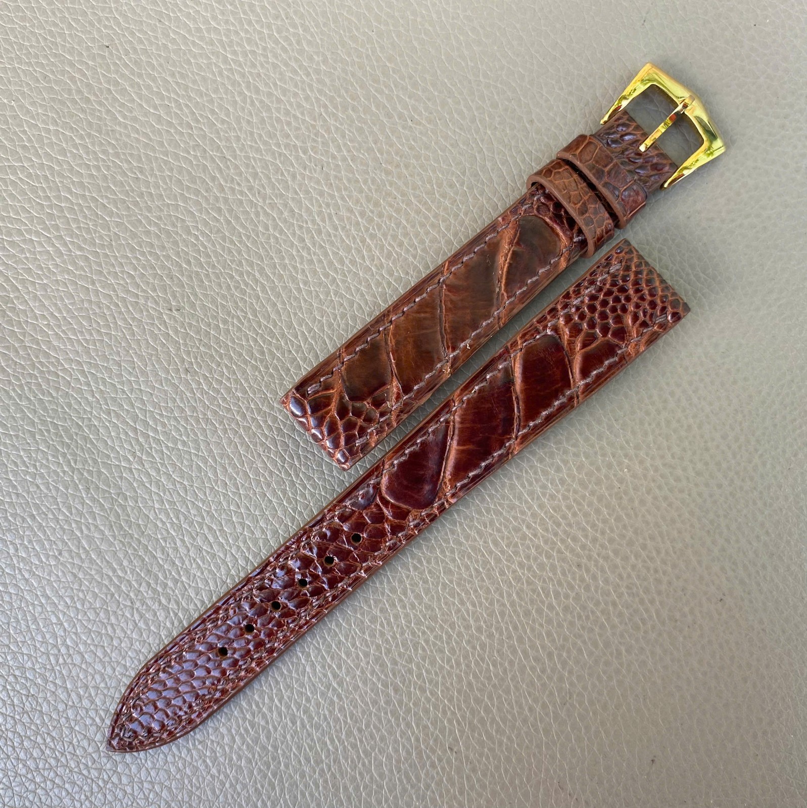 Custom Open Ended Brown Genuine Ostrich Leather Watch Strap size 14 15 16 17..26