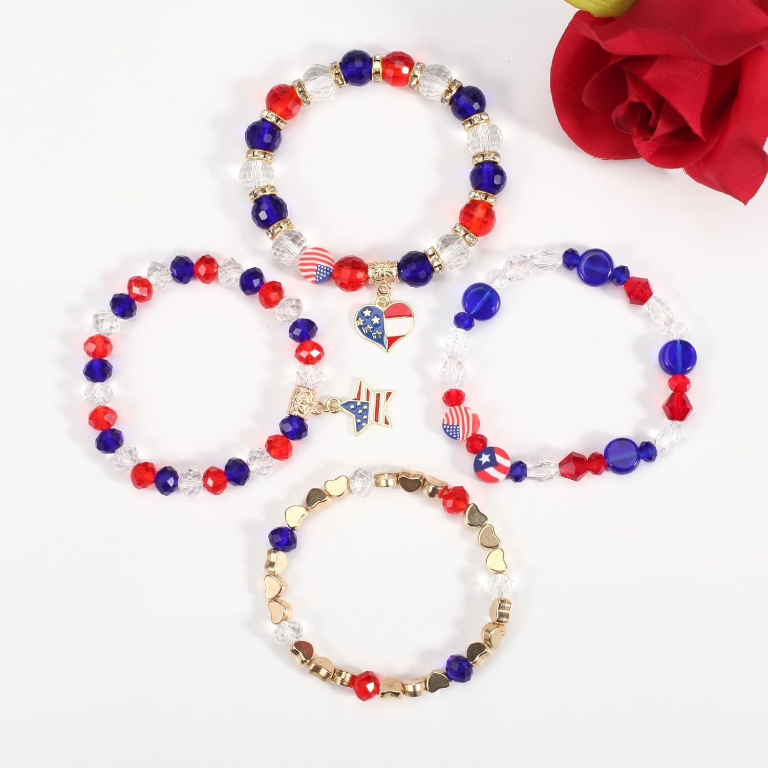 Stackable Patriotic Bracelets – 5 Piece Adjustable Beaded Set for 4th of July