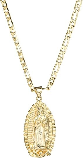 Cadena Fígaro con Colgante de La Virgen De Guadalupe chapada en Oro 14k Unisex