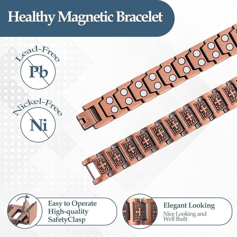 GMOX Men’s Copper Bracelet, 99.99% Copper 3X Strength Magnetic Adjustable Length